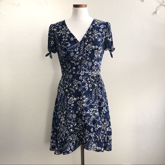 J. Crew Factory Blue Floral Faux Wrap Dress NWT - Picture 4 of 8